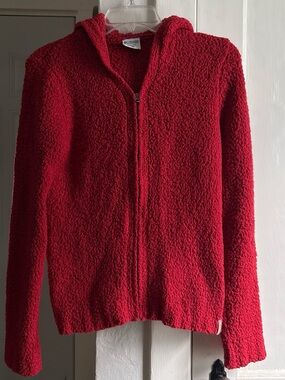 Columbia Red Textured Fleece Zip Hoodie